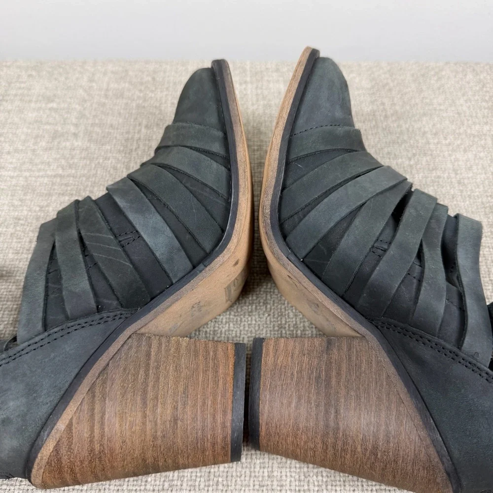 Free People Hybrid Strappy Heel Ankle Distressed Gray Boots 36/6 Grunge Festival